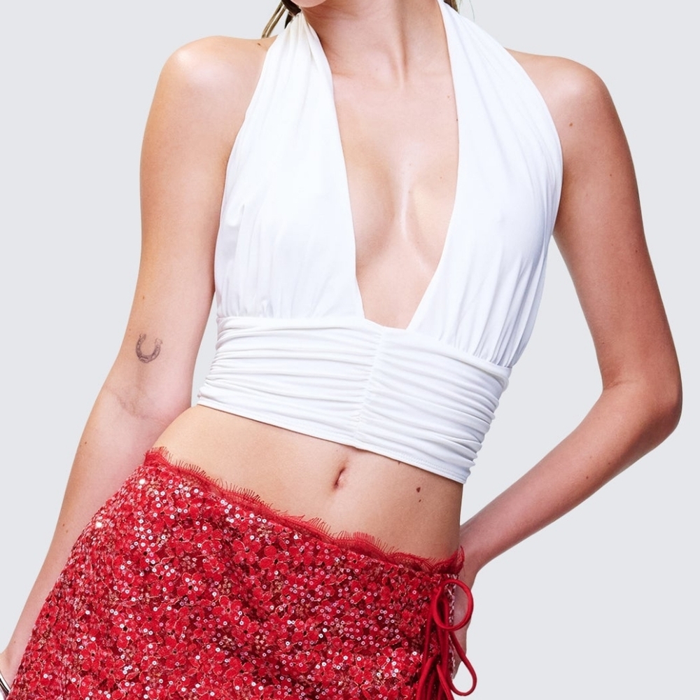 Finesse Iyanu Ivory Jersey Halter Crop Top Sz Medium White NWOT